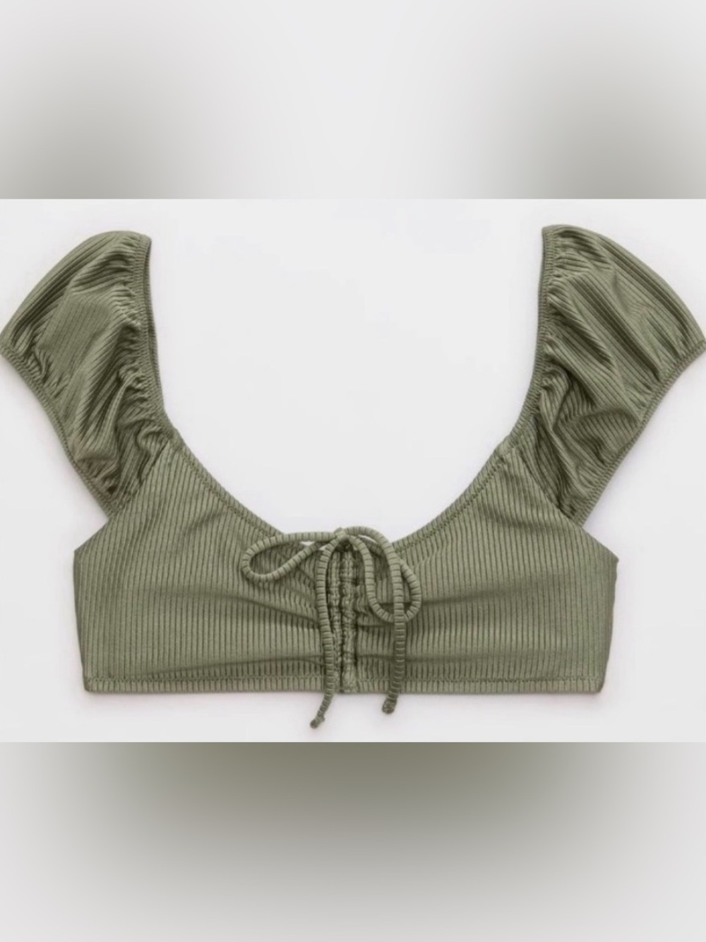 NWT Aerie Shine Rib Cropped Bikini Top in Olive 🫒 Green - Sz XL